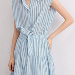 Elegant Commuter Sleeveless Striped Shirt Dress - liwisi