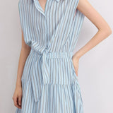 Elegant Commuter Sleeveless Striped Shirt Dress - liwisi
