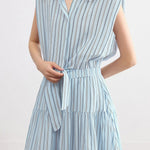 Elegant Commuter Sleeveless Striped Shirt Dress - liwisi