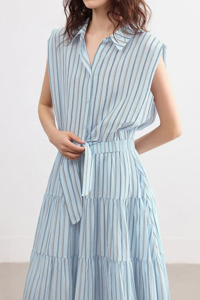 Elegant Commuter Sleeveless Striped Shirt Dress - liwisi