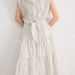 Elegant Commuter Sleeveless Striped Shirt Dress - liwisi