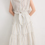 Elegant Commuter Sleeveless Striped Shirt Dress - liwisi