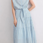 Elegant Commuter Sleeveless Striped Shirt Dress - liwisi