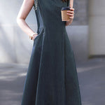 Casual Commuter Denim Sleeveless Dress - liwisi