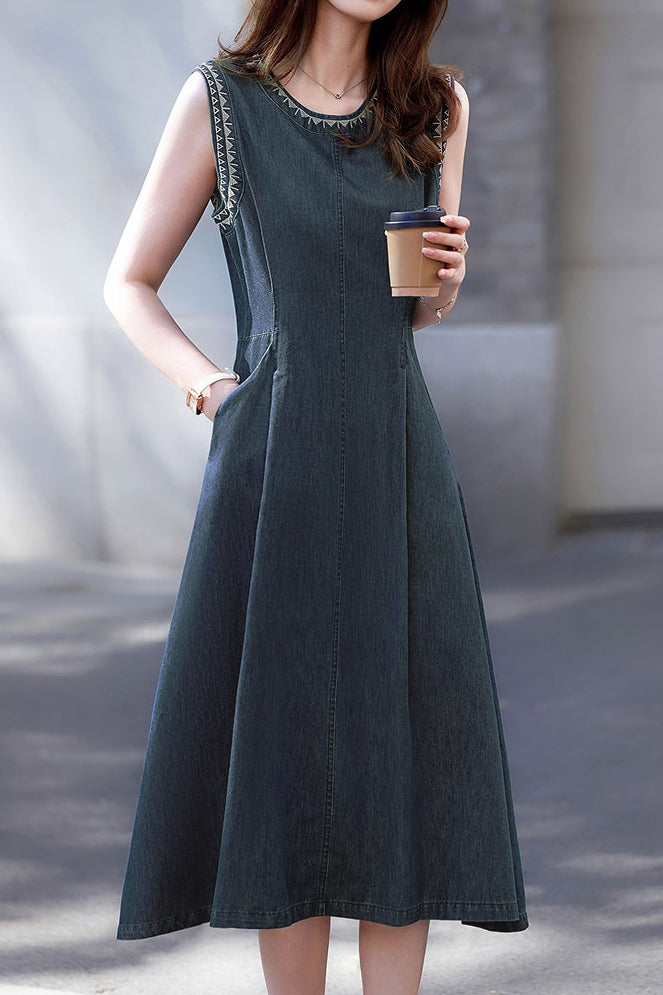 Casual Commuter Denim Sleeveless Dress - liwisi
