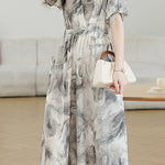 Elegant Commuter V-Neck Ink Wash Printed Dress - liwisi