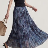 Elegant Commuter Ink Wash Printed Pleated Midi Skirt