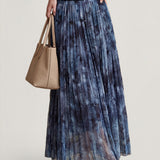 Elegant Commuter Ink Wash Printed Pleated Midi Skirt