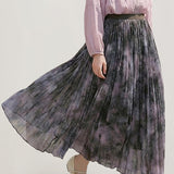 Elegant Commuter Ink Wash Printed Pleated Midi Skirt