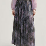 Elegant Commuter Ink Wash Printed Pleated Midi Skirt