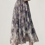 Elegant Commuter Ink Wash Printed Pleated Midi Skirt