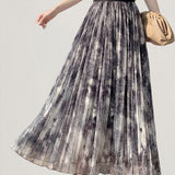 Elegant Commuter Ink Wash Printed Pleated Midi Skirt