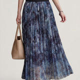 Elegant Commuter Ink Wash Printed Pleated Midi Skirt - liwisi
