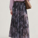 Elegant Commuter Ink Wash Printed Pleated Midi Skirt - liwisi