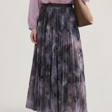Elegant Commuter Ink Wash Printed Pleated Midi Skirt - liwisi