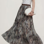 Elegant Commuter Ink Wash Printed Pleated Midi Skirt - liwisi