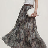 Elegant Commuter Ink Wash Printed Pleated Midi Skirt - liwisi