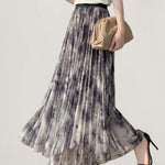 Elegant Commuter Ink Wash Printed Pleated Midi Skirt - liwisi