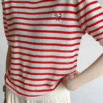Elegant Commuter Round Neck Striped Knit T-Shirt - liwisi