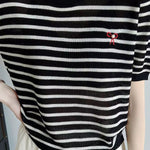 Elegant Commuter Round Neck Striped Knit T-Shirt - liwisi
