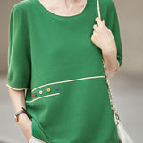 Casual Color Blocked Edge Round Neck Knit T-Shirt - liwisi