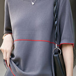Casual Color Blocked Edge Round Neck Knit T-Shirt - liwisi