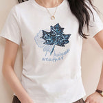 Casual Maple Leaf Sequin Embroidered T-Shirt - liwisi