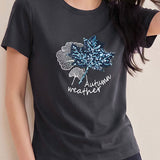 Casual Maple Leaf Sequin Embroidered T-Shirt - liwisi