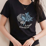 Casual Maple Leaf Sequin Embroidered T-Shirt - liwisi