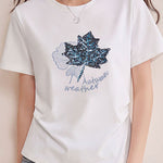 Casual Maple Leaf Sequin Embroidered T-Shirt - liwisi