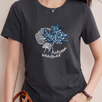 Casual Maple Leaf Sequin Embroidered T-Shirt - liwisi