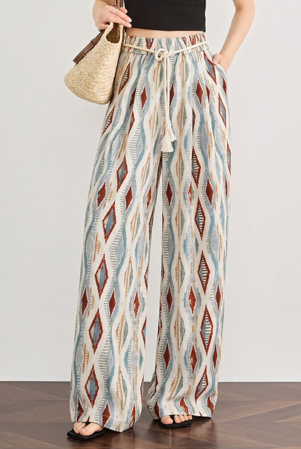 Vacation Style Geometric Printed Wide Leg Pants - liwisi