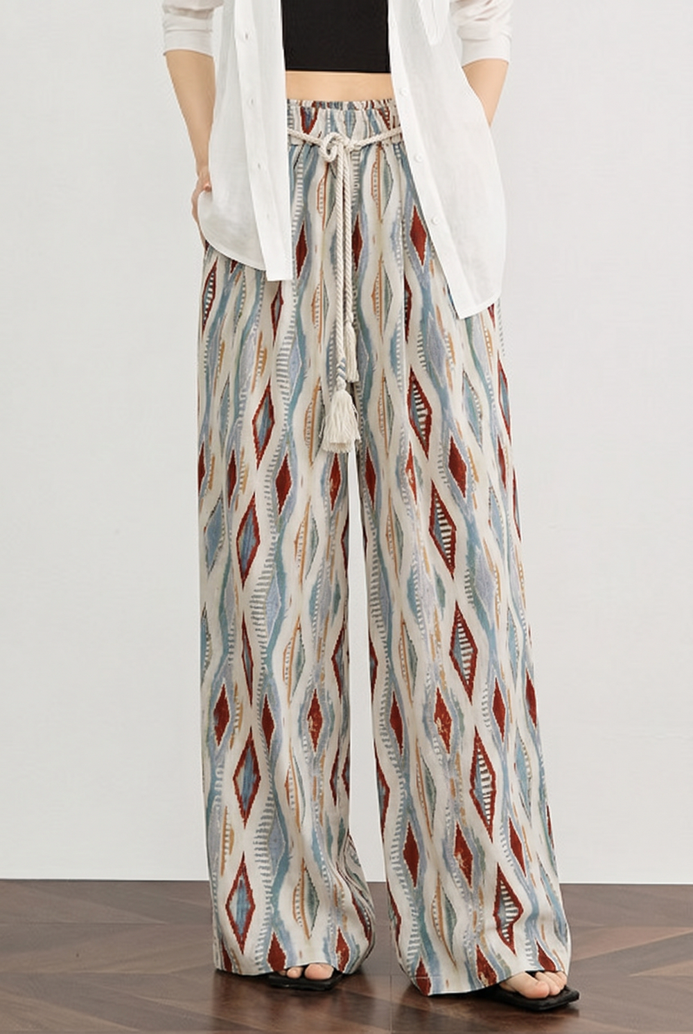 Vacation Style Geometric Printed Wide Leg Pants - liwisi