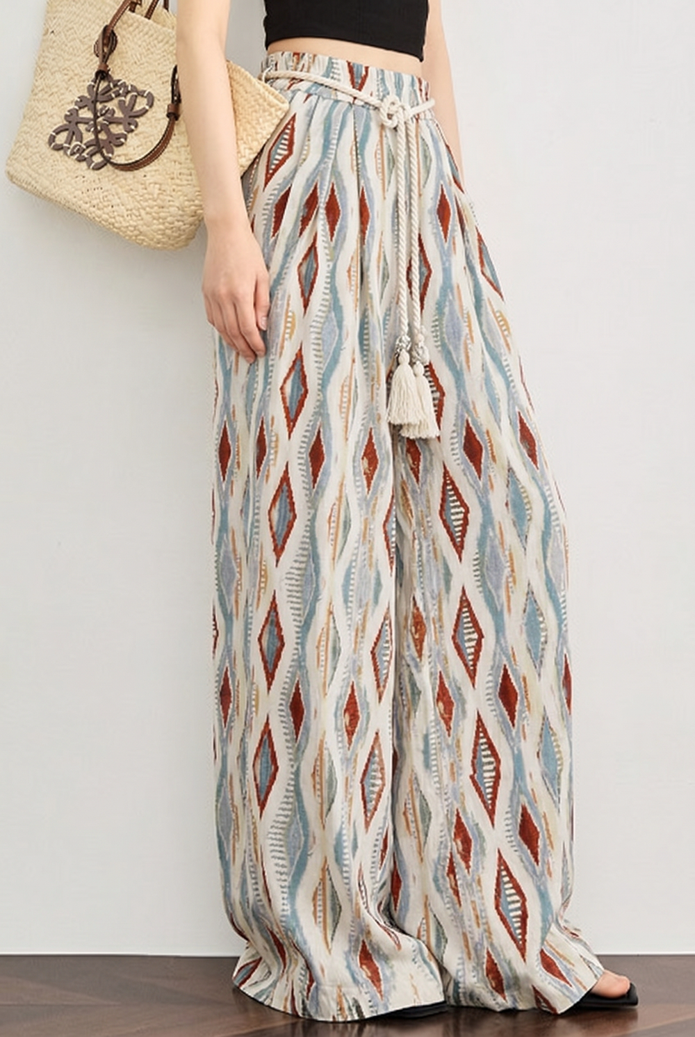 Vacation Style Geometric Printed Wide Leg Pants - liwisi