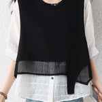 Elegant Fake Two-Piece Spliced Short Sleeve Shirt - liwisi