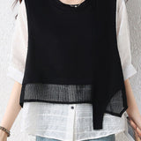 Elegant Fake Two-Piece Spliced Short Sleeve Shirt - liwisi