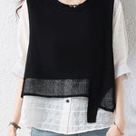 Elegant Fake Two-Piece Spliced Short Sleeve Shirt - liwisi