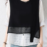 Elegant Fake Two-Piece Spliced Short Sleeve Shirt - liwisi