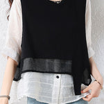 Elegant Fake Two-Piece Spliced Short Sleeve Shirt - liwisi