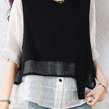 Elegant Fake Two-Piece Spliced Short Sleeve Shirt - liwisi