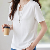 Casual Fake Two-Piece Zipper Short Sleeve T-Shirt - liwisi