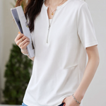 Casual Fake Two-Piece Zipper Short Sleeve T-Shirt - liwisi