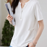 Casual Fake Two-Piece Zipper Short Sleeve T-Shirt - liwisi