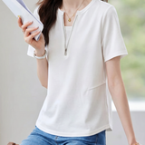 Casual Fake Two-Piece Zipper Short Sleeve T-Shirt - liwisi
