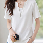 Casual Fake Two-Piece Zipper Short Sleeve T-Shirt - liwisi