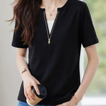 Casual Fake Two-Piece Zipper Short Sleeve T-Shirt - liwisi
