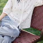 Casual Embroidered Cherry Short Sleeve Shirt - liwisi