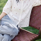 Casual Embroidered Cherry Short Sleeve Shirt - liwisi