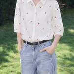 Casual Embroidered Cherry Short Sleeve Shirt - liwisi