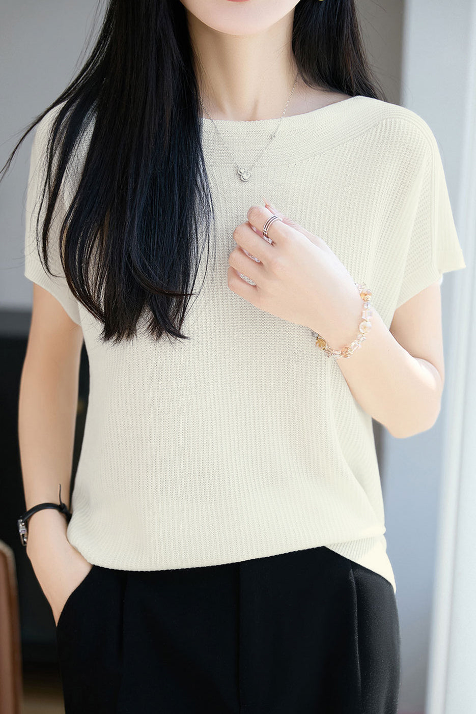 Elegant Round Neck Flutter Sleeve Knit Sweater - liwisi